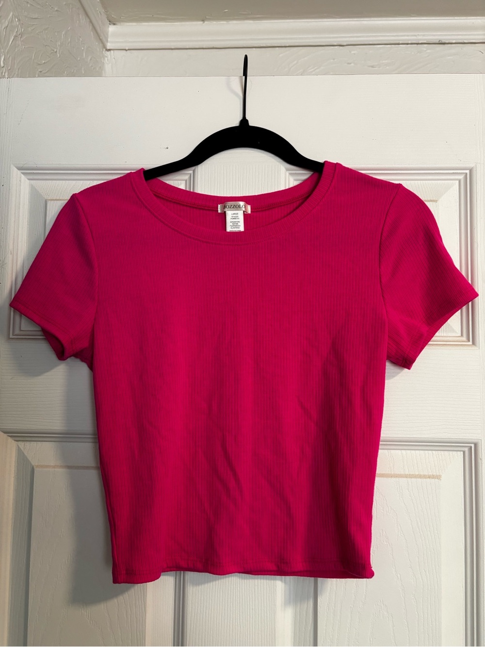Bozzolo Hot Pink Ribbed Short Sleeve Crop Top